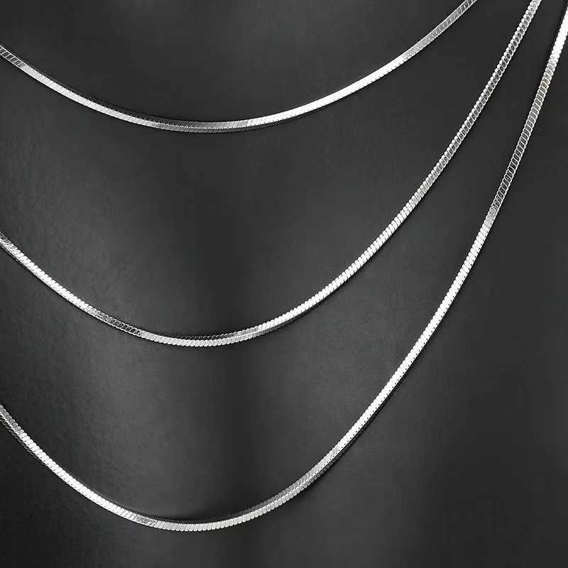 1.2mm Square Snake Chain Men Necklace Silver Color Stainless Steel Clavicle Chain Necklace For Women Hip Hop Jewelry AccessoriesX240919
