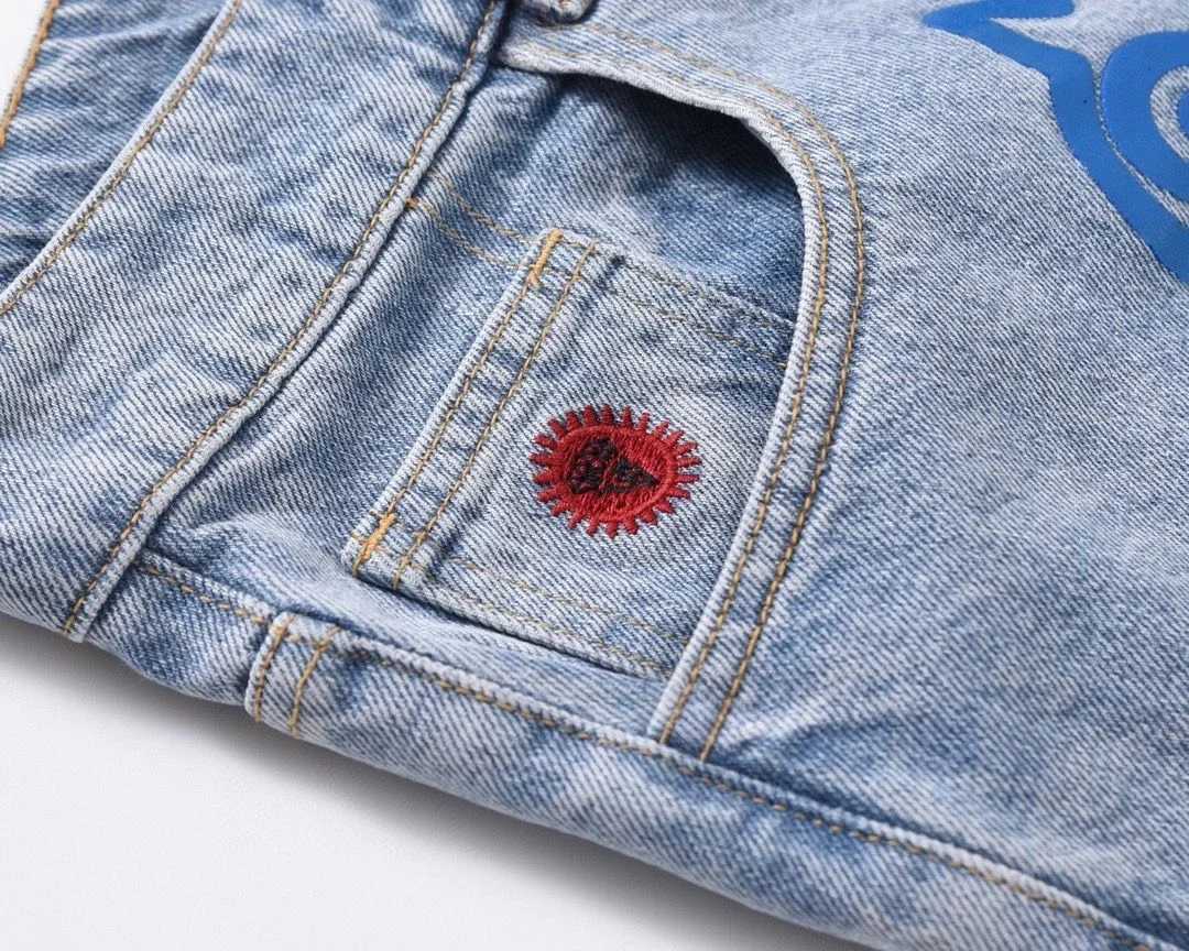 2024 summer American denim shorts trendy personalized printed dog shorts three-quarter pants sports trendy streetwear shortsX240914