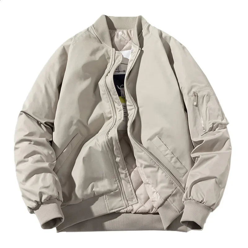 Japanese Style Simple Couple Baseball Cottonpadded Jacket Loose Fit Grey Workwear Bomber Thickened Spring Autumn Winter 240919