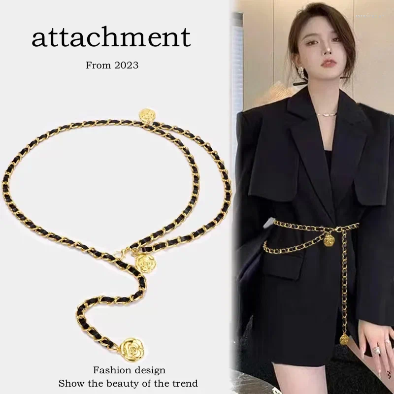 Chain Belts for Women - Fashion Waist Belt with Metal Camellia, Versatile Dress Accessories H260228