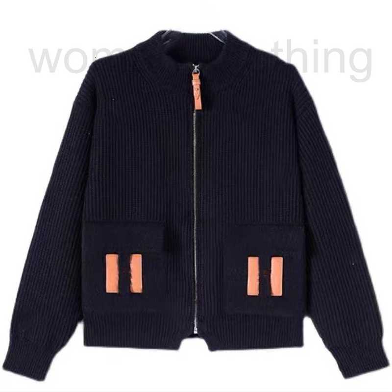 Women's Knits & Tees Designer Knitwear Cardigan Fashion H Leather Stand Collar Pocket Zipper Classic Knitwear Cardigan 2O81