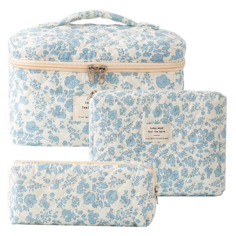 Summer Sizes Large Capacity Quilted Pattern 3 Counts/set Portable Cosmetic Bag Pencil Bat, Zipper Makeup Organizer Pouch for Lipgloss, Spring Versatil