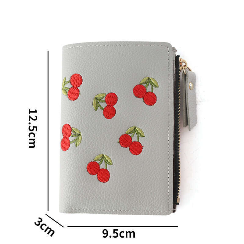 Designer Wallet Purse Card Holder Women's Vertical Buckle Wallet Cherry Embroidered Short Trend Small Wallets 2023 New Student Simple Wallet Wome
