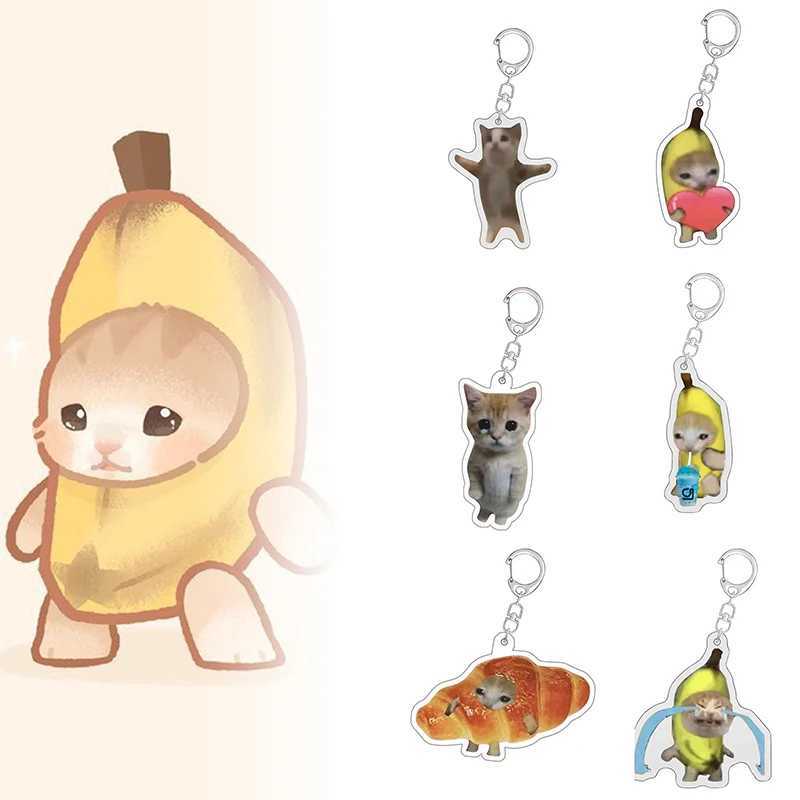 Happy Banana Cat Pendant Keychain Funny Resin Lanyard Small Link Chain Maxwell Cat Keychain Student Gift Bag Accessories LanyardX240919