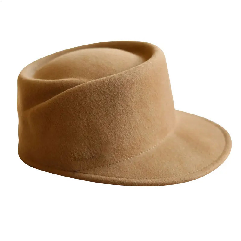 Winter Fedora Womens Flat Top Navy Wool Hat British Casual Black Grey Khaki Equestrian Hat Fashion High Quality 240919