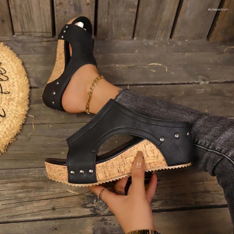 Sandals Women Wedges 2024 Summer Casual Solid Color Shoes For High Heels Designer Sandalias De Mujer