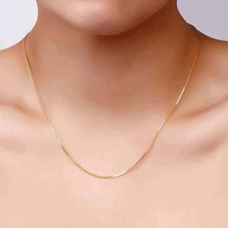 14k Orginal Gold Color Necklace Chain for Women Box Chain Snake Bone/starry/Cross Chain 18 Inches Necklace Fine Jewelry GiftsX240919