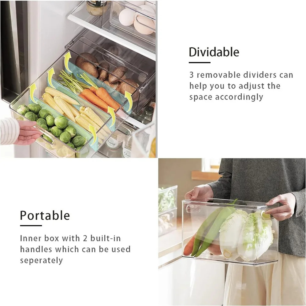7 packs of stackable refrigerant manager Bins pullout drawers for fruit and vegetable storage used freezing transparent 240919