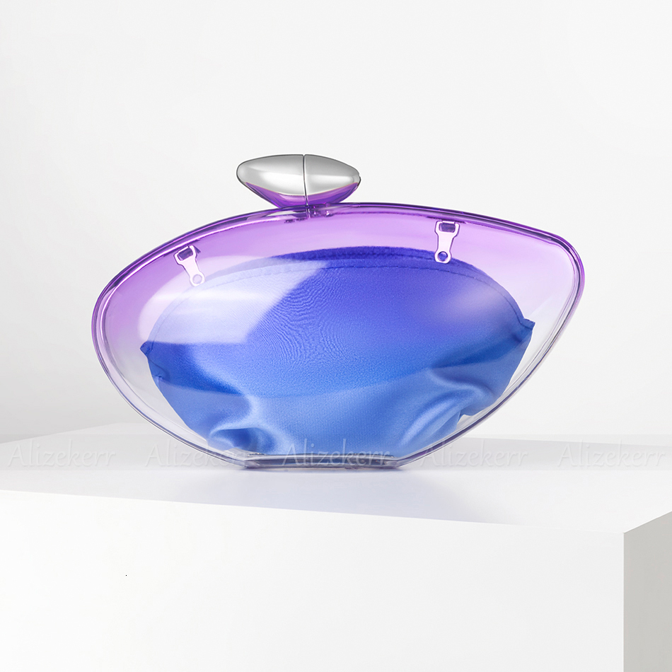 Alizekerr Transparent Acrylic Evening Bags Women Boutique Graduated Color Oval-Shaped Clutch Purses And Handbags Wedding Party