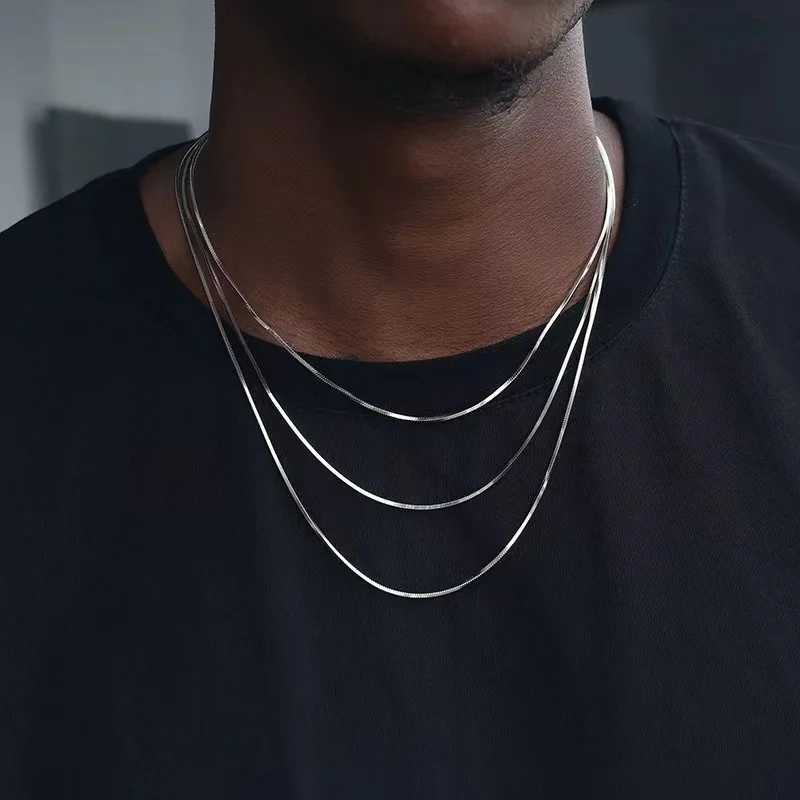 1.2mm Square Snake Chain Men Necklace Silver Color Stainless Steel Clavicle Chain Necklace For Women Hip Hop Jewelry AccessoriesX240919