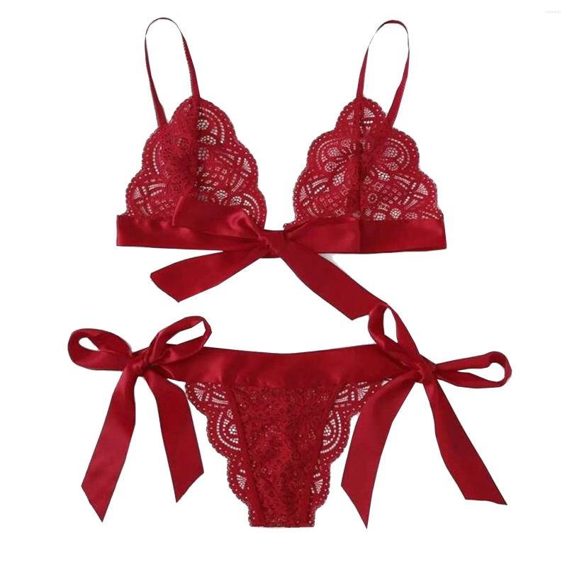 Bras Sets Women Sexy Lingerie Suit Bowknot Wire Free Lingeries Sleepwear Feminina Erotic Temptation Comfortable Bra Thong Exotic Set