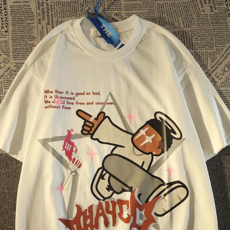 Mens T Shirts American Retro Street Cartoon Graphic T-shirt For Men And Women Summer Loose Hip Hop Casual Couple Short Sleeve Top Clothing