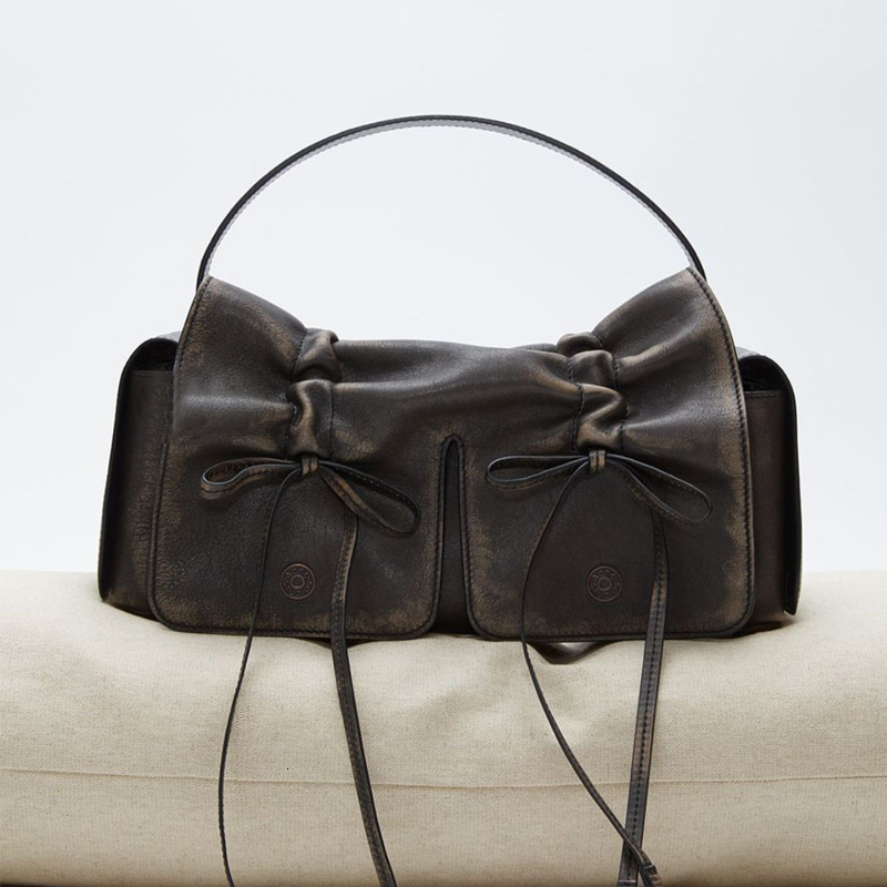 Square Drawstring Bow Moto & Bike Bags For Women Designer Handbag Purses 2024 New In Vintage Pleated Underarm Shoulder