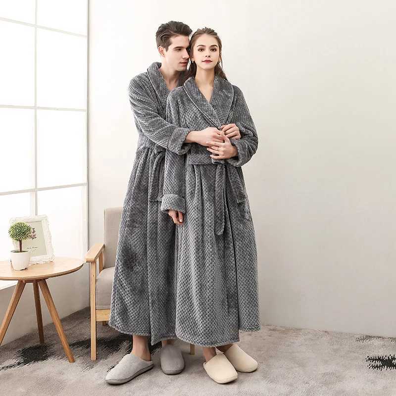 Autumn and Winter New Season Home Plush Soft and Comfortable Couple Pajamas Mens Thick Large Bathrobe Extended White Pajamas Y240919