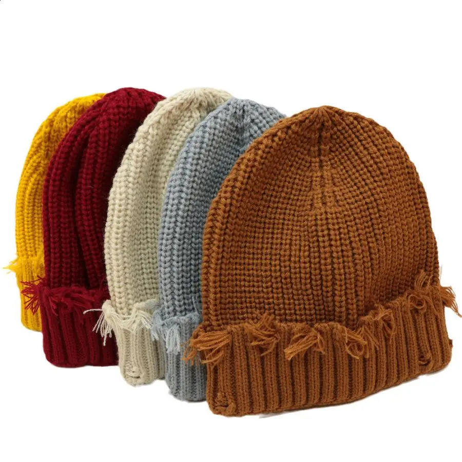 Bright candy colored winter knitted hat for female skull warm and thick male hip-hop hole head bone hat unisex couple hat 240919