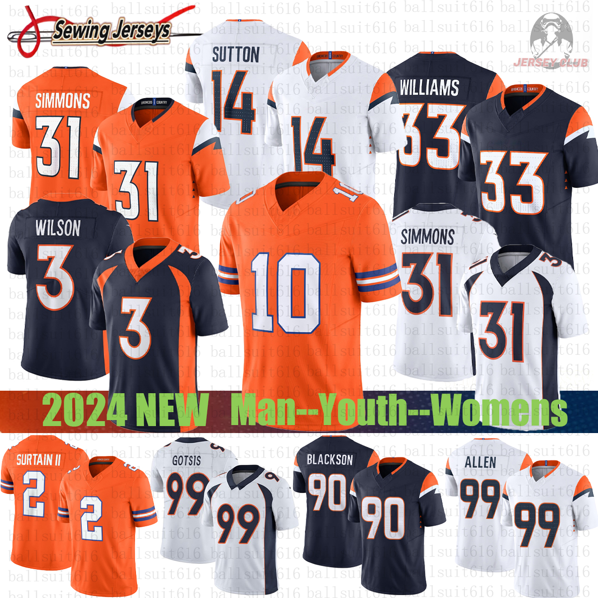 Denvers Broncoss jersey Bo Nix jerseys Patrick Surtain II John Elway Javonte Williams Marvin Mims Jr Courtland Sutton Quinn Meinerz Football jersey