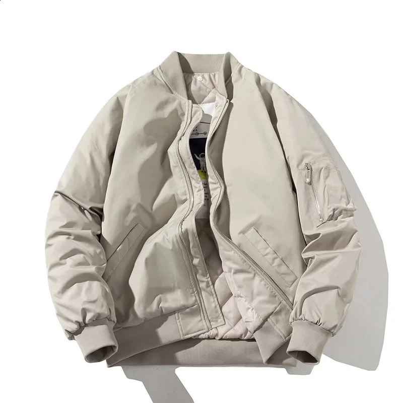 Japanese Style Simple Couple Baseball Cottonpadded Jacket Loose Fit Grey Workwear Bomber Thickened Spring Autumn Winter 240919