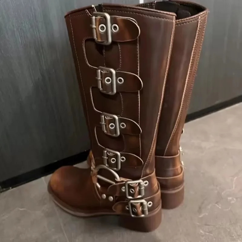 Autumn and Winter Vintage ren Summer Thin Western Cowboy Boot Medium Heel Leather Cavalry Boots 240909 b9c0