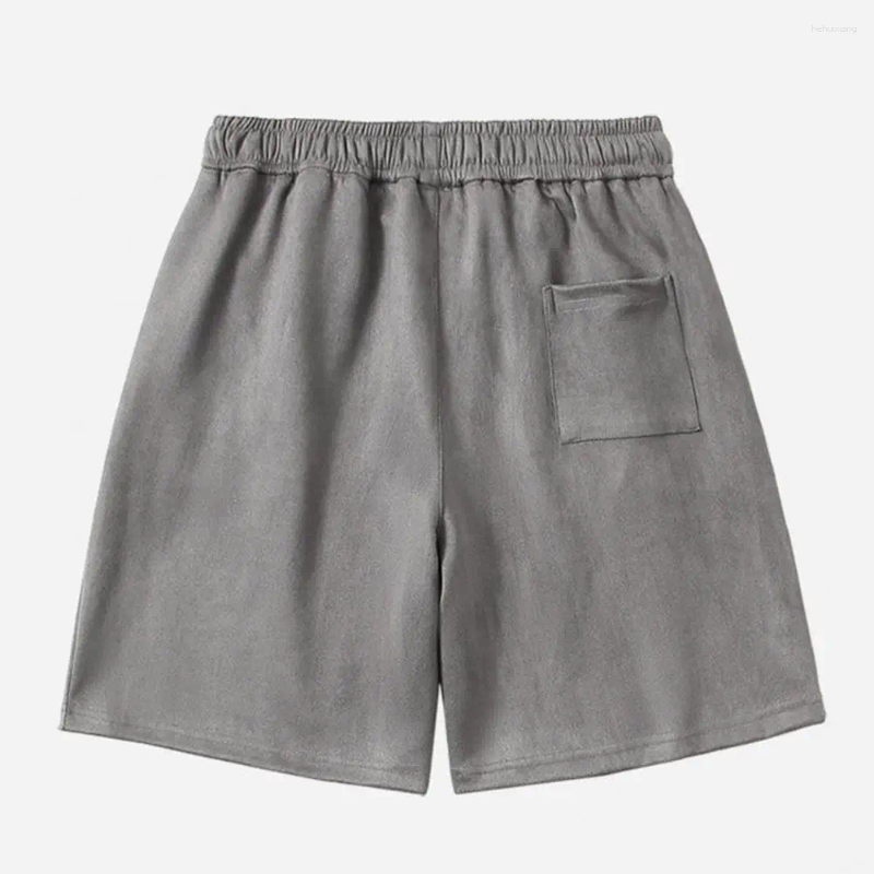 Suede Athletic Shorts For Men - Elastic Waist Drawstring Mid-Rise Wide Leg Running Pockets