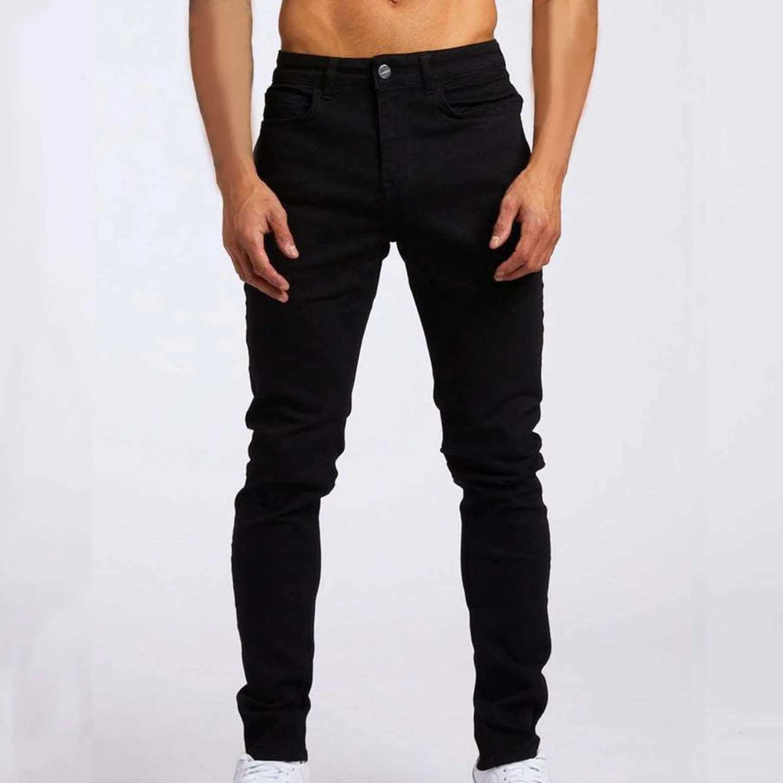 Mens tight elastic open top tapered leg jeans light blue large and tall mens E-sport retro slim fit W240919
