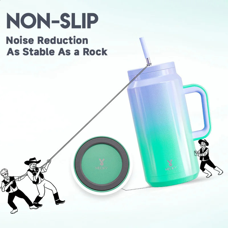 Meoky 64oz stainless steel vacuum cup with lid large capacity portable coffee cup green purple gradient juice cup for sports 240918