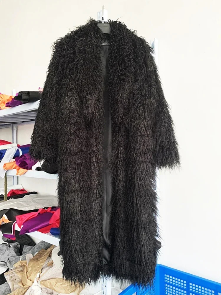 Fashion Womens Jacket Teddy Extra Long Artificial Wool Coat Womens Solid Collar Fluffy Artificial Fur Jacket Warm Thick Coat 240919