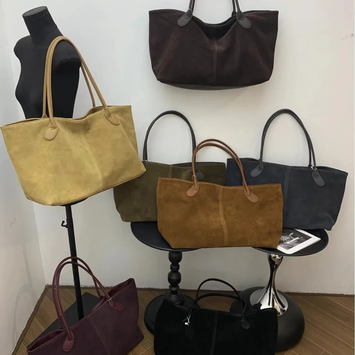 3 Motingsome Oversized Suede Patchwork Genuine Leather Women Matte Cowhide Bag Large Capacity Shopper Retro Tote 240913 4