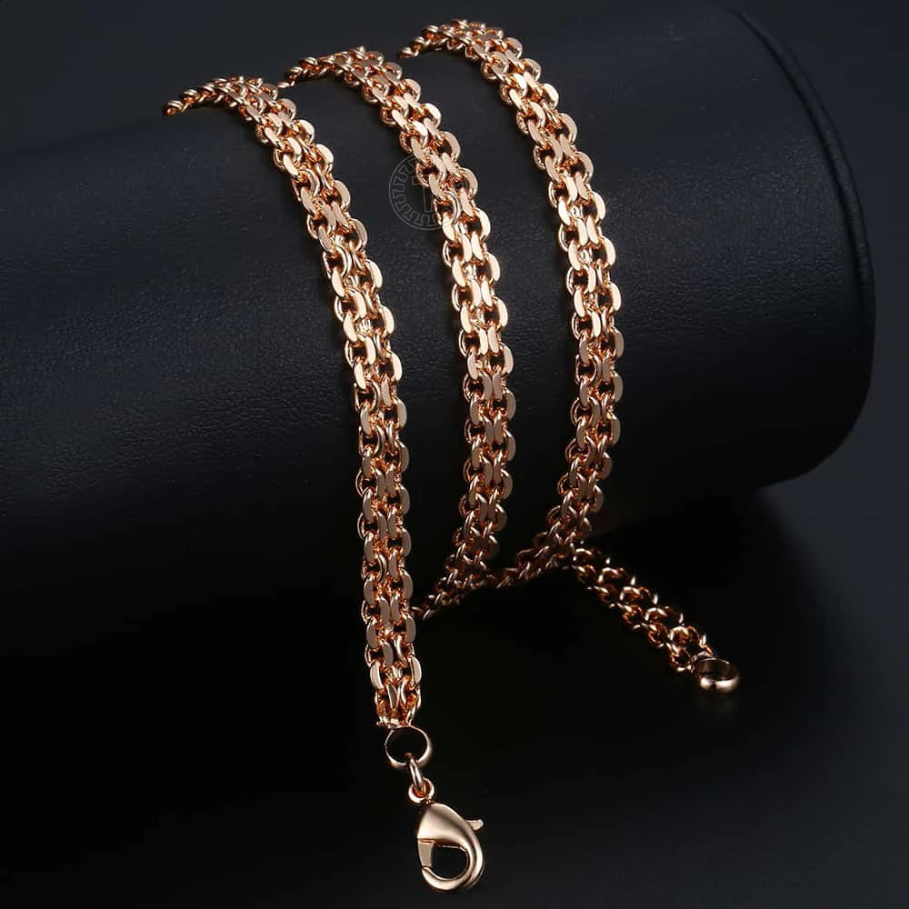 585 Rose Gold Colored Necklace for Men Bismark Hammered Link Chain Fashion Jewelry Accessories 5mm GN452A 240904