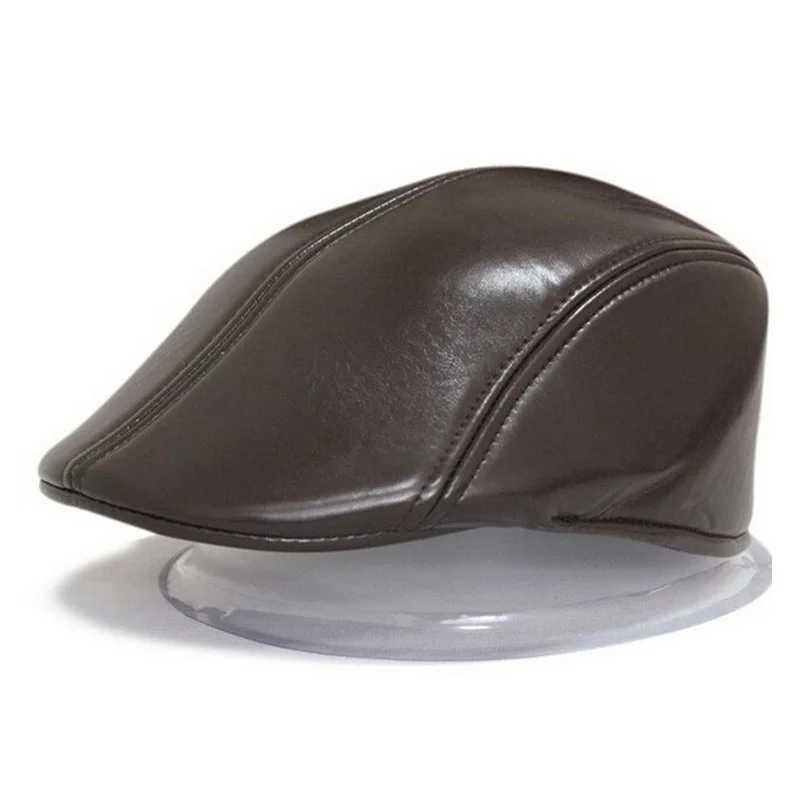 Formal Business Women Men Beret Hat PU Leather Men Newsboy Cabbie Ivy Cap Black Brown Classical Mode Collocation SuitX240919 - view 3