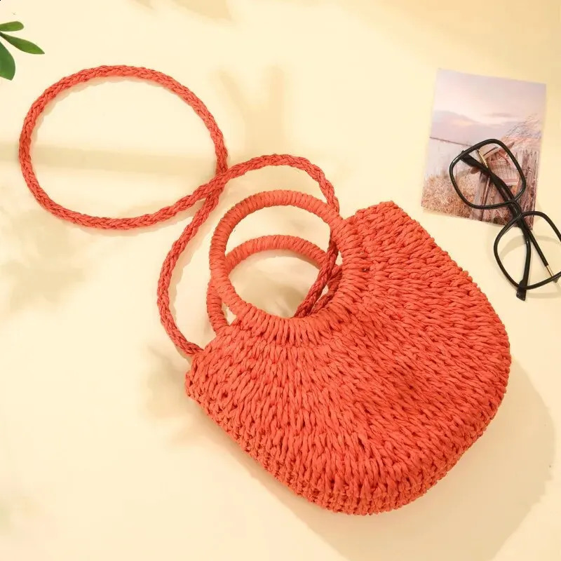 Handwoven Straw Rattan HalfMoon Beach Handbag Large Capacity Women Summer Hollow Out Crossbody Shoulder Bag 240914