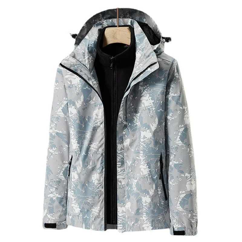 Outdoor Jacket 3 In 1 Men Women Winter Jacket Print Waterproof Windbreaker Outdoor Rain Hooded Fleece Jacket Ladies Snowboard Warm Snow Coat M240919