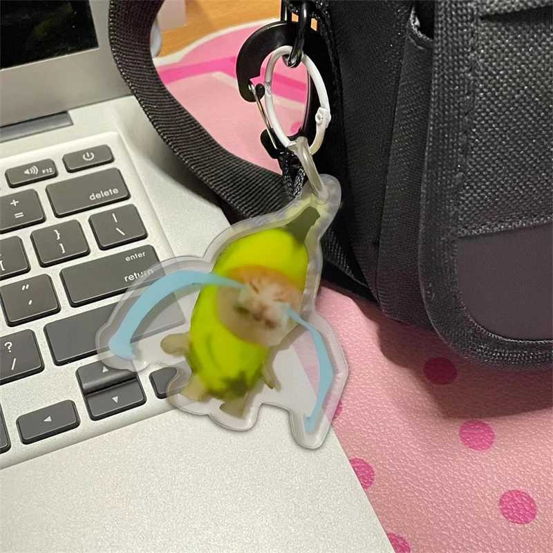 Happy Banana Cat Pendant Keychain Funny Resin Lanyard Small Link Chain Maxwell Cat Keychain Student Gift Bag Accessories LanyardX240919