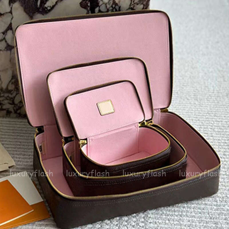 Designer Makeup Bags Pink Storage Box Fashion Vintage Woman Man Travel Cases Bag Zipper Leather Cosmetic Jewelry Box