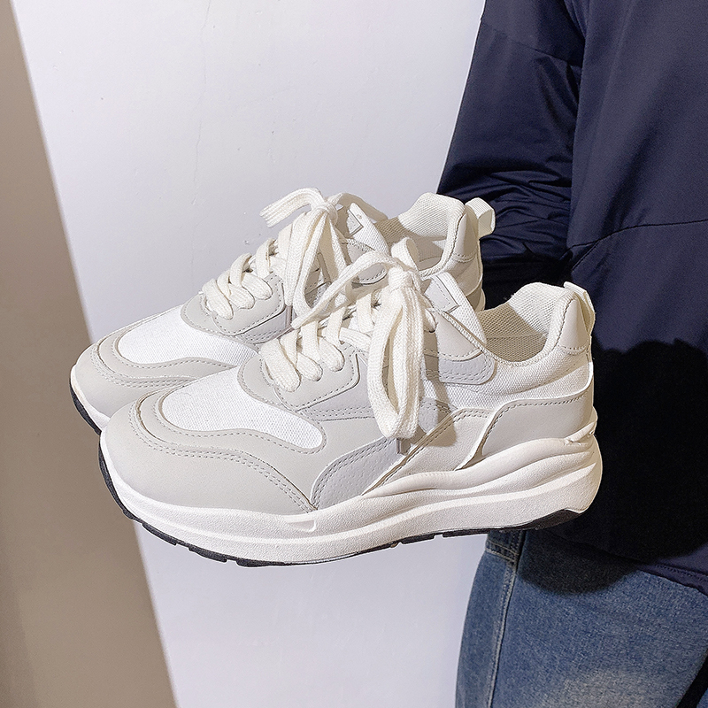 Women Sports Shoes Fashion Simple Design White Sneakers Thick Sole Clunky Shoes Versatile Running Shoes Free shipping
