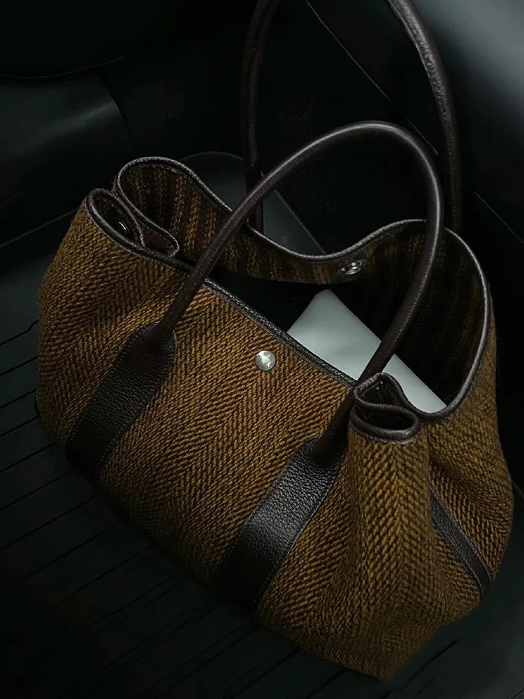 retro casual Meila wool handbag commuting computer bag 240918 7950 4