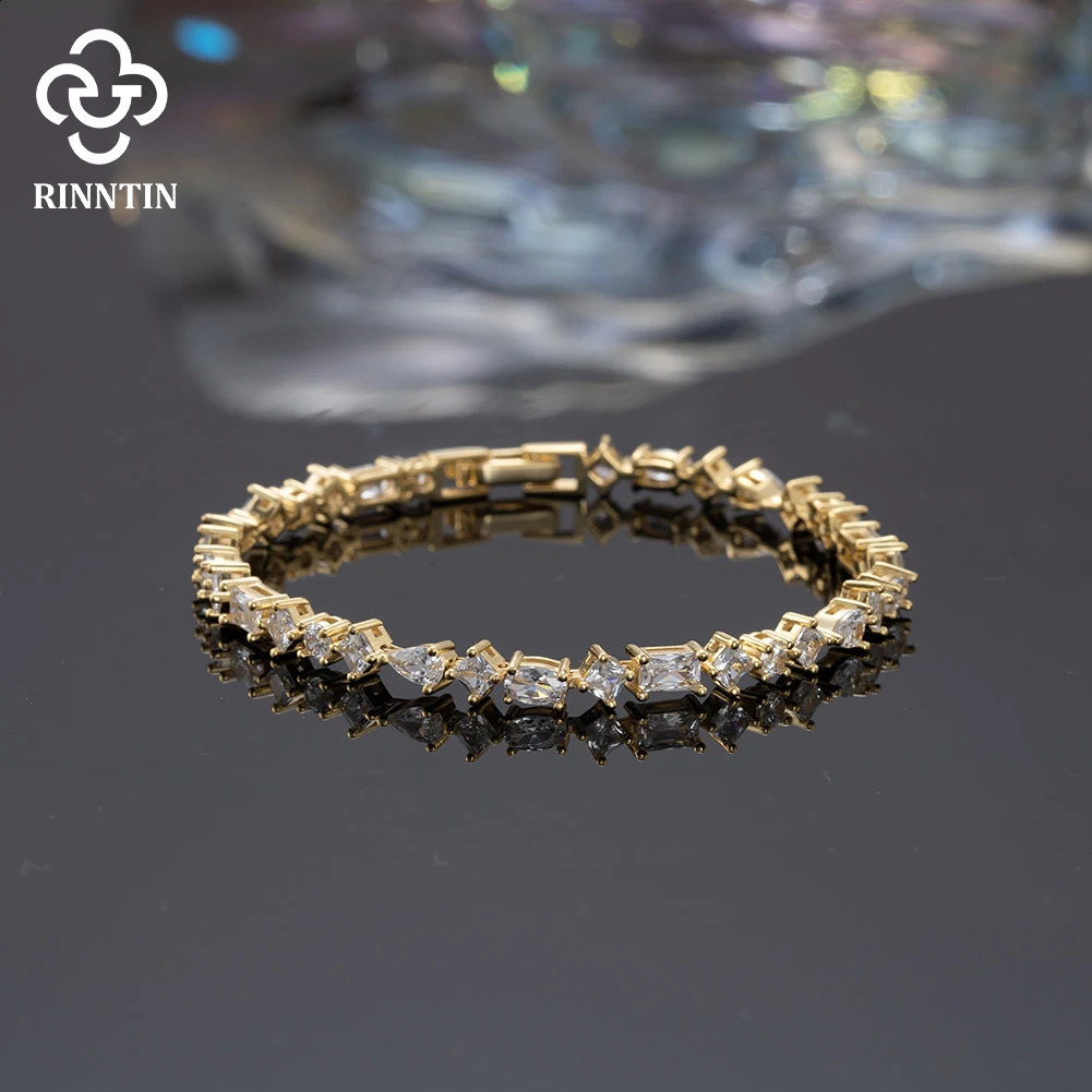 Rintin 3 CZ tennis bracelet in different shapes 925 sterling silver sparkling chain bracelet womens jewelry SB167 240910