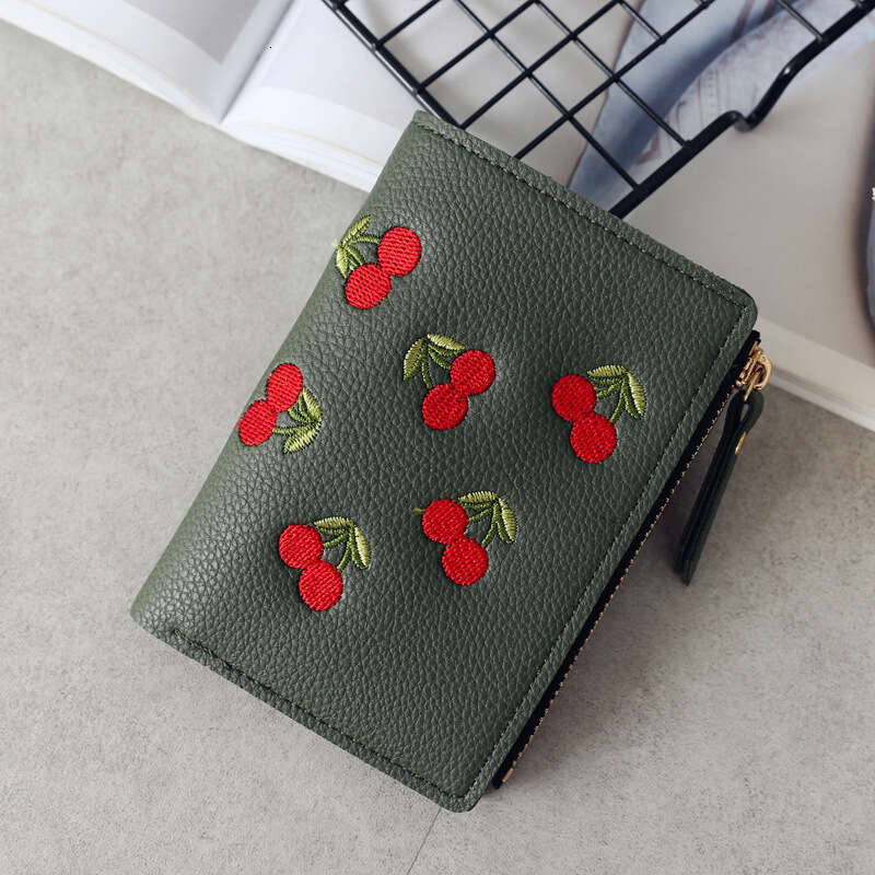 Designer Wallet Purse Card Holder Women's Vertical Buckle Wallet Cherry Embroidered Short Trend Small Wallets 2023 New Student Simple Wallet Wome
