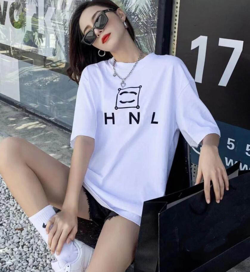 New brand Designer womens letter print Short sleeve cotton tees V-neck Round Neck T-shirt Women Summer Versatile Casual Top