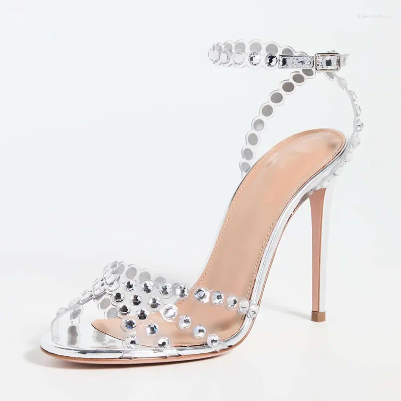 Sandals 2024 Brand Sequined Crystal Women Sexy Spike High Heels Gladiator Summer Wedding Prom Shoes Sandalias Mujer