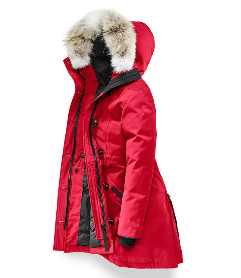 Women Ross clair Parka High Quality Long Hooded Wolf Fur Fashion Warm Down Jacket Outdoor warm coat Black