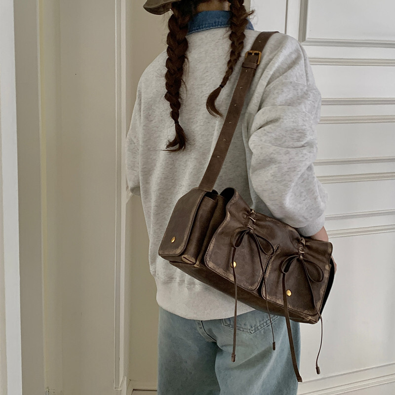 Square Drawstring Bow Moto & Bike Bags For Women Designer Handbag Purses 2024 New In Vintage Pleated Underarm Shoulder