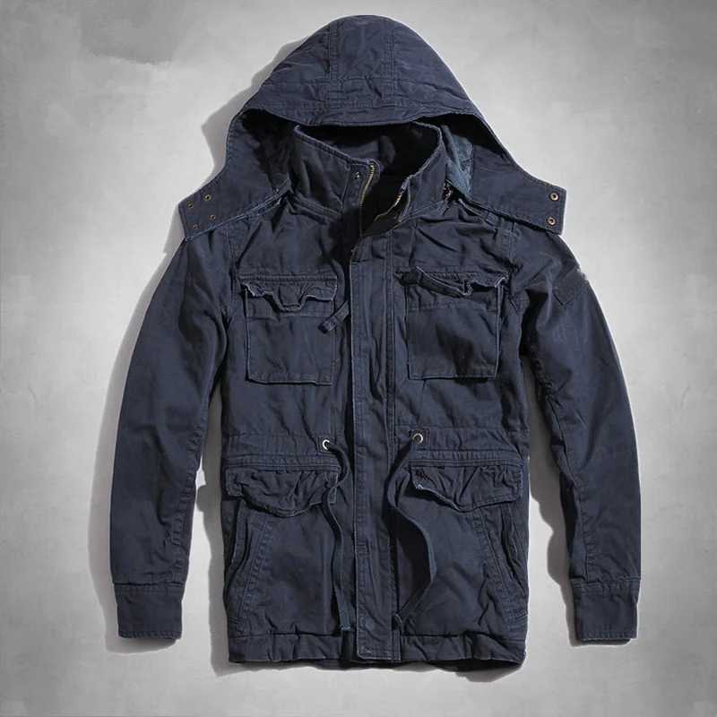 Outdoor Jacket Fashion Mens Heavy Washed Cotton Tooling Hooded Jacket Personality Leisure Cargo Jacket Stand Collar Multi-pocket Outdoor Coats M240919