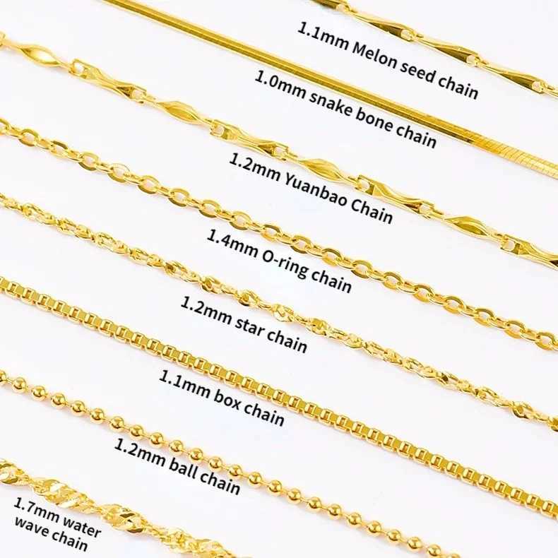 14k Orginal Gold Color Necklace Chain for Women Box Chain Snake Bone/starry/Cross Chain 18 Inches Necklace Fine Jewelry GiftsX240919