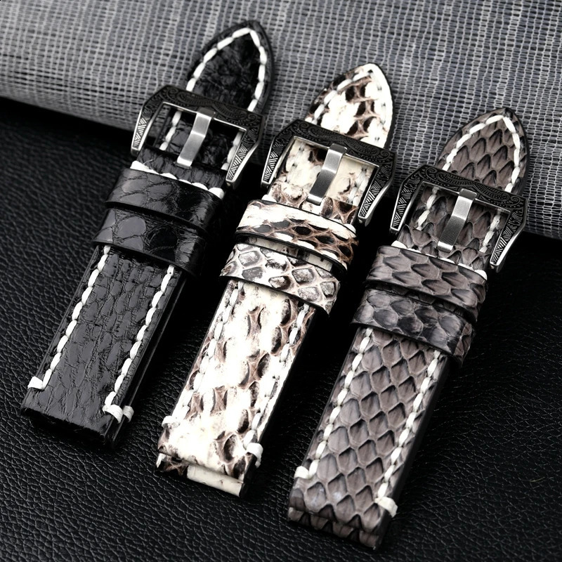 Handmade snake skin carved buckle watch strap 20 22 24 26MM black gray leather strap thick material mens military watch strap 240919