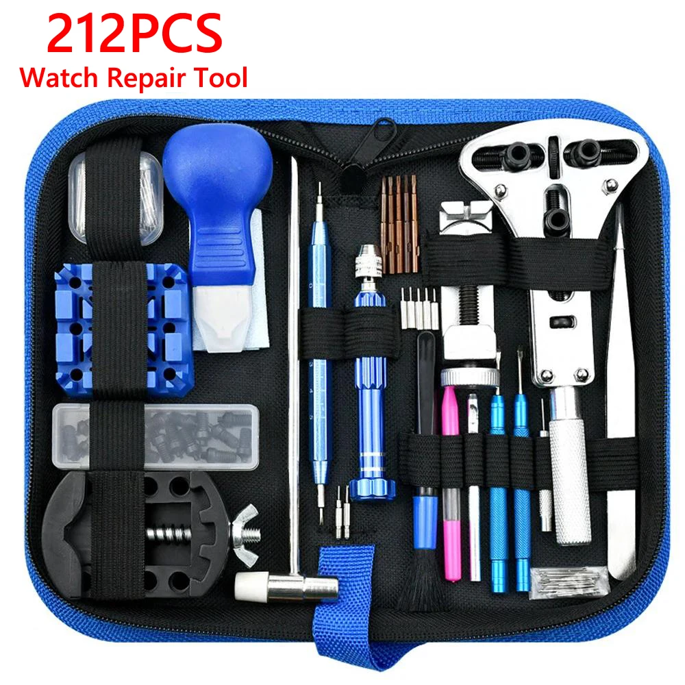 212pcs Watch Opener Repair Tool Kit Watch Case Repairing Opener Band Link Storage Bag Screwdriver Watchmaker Repair Tools kit