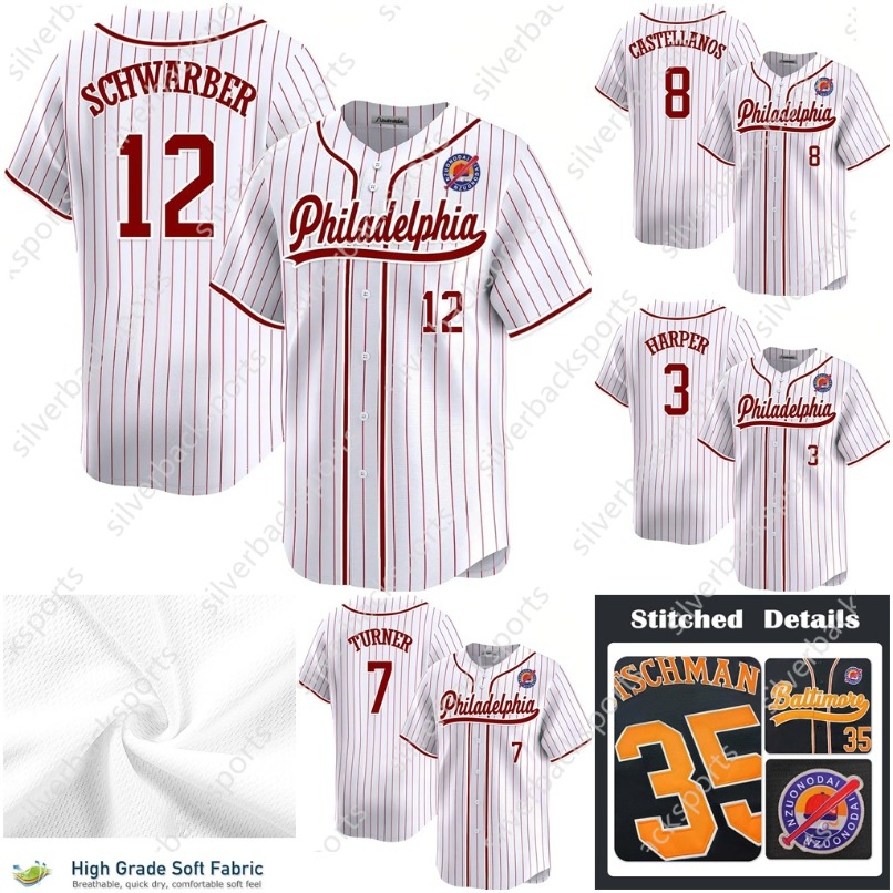 Mens/Youth/Women Custom Baseball ed Jerseys er Trea Turner Kyle Schwarber J.T. Realmuto Alec Bohm Nick Castellanos Aaron Nola