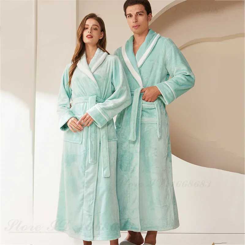 Large Size 3XL Autumn Winter Couple Sleepwear Flannel Men Long Robe Home Clothing Thicken Warm Coral Fleece Bathrobe Lounge Wear Y240919