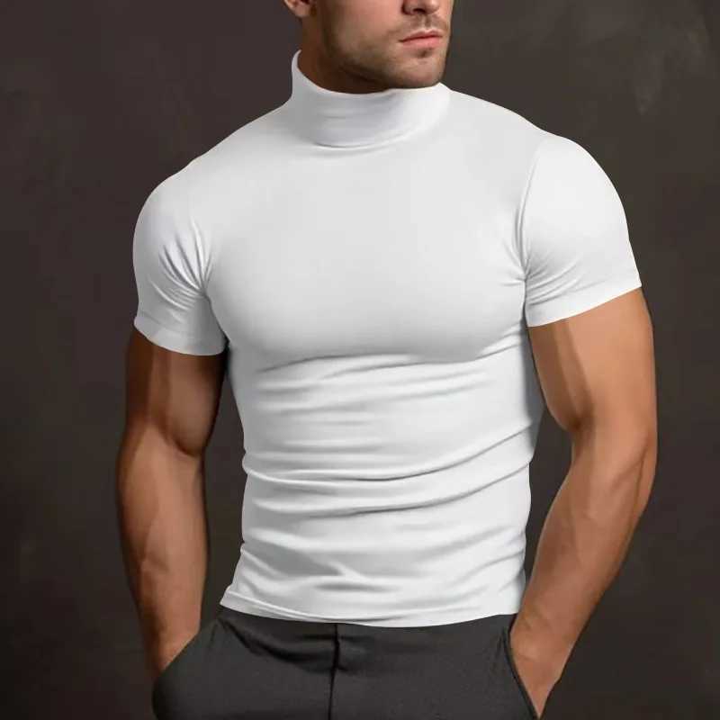 Summer Men Turtleneck Cotton Short Sleeve Slim Body T-Shirt Men Solid Color Base shirt Modale High Collar Short-sleeved Tshirt Z240919