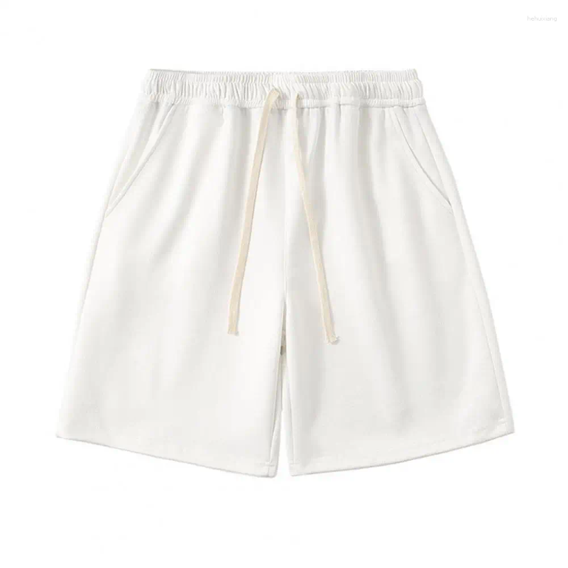 Suede Athletic Shorts For Men - Elastic Waist Drawstring Mid-Rise Wide Leg Running Pockets