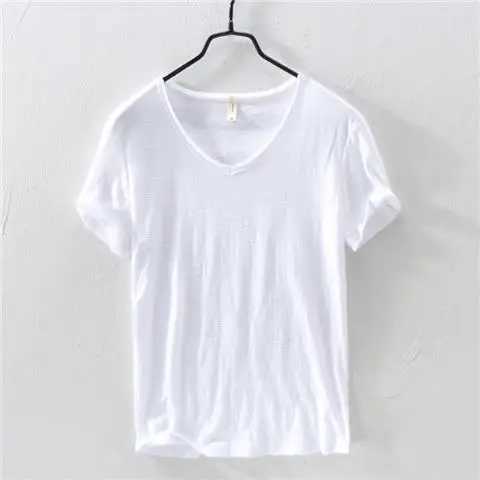 High Quality summer new 100% pure cotton white T-shirt mens V-neck solid color casual T-shirt basic T-shirt plus size 3XL short sleeved top T250108